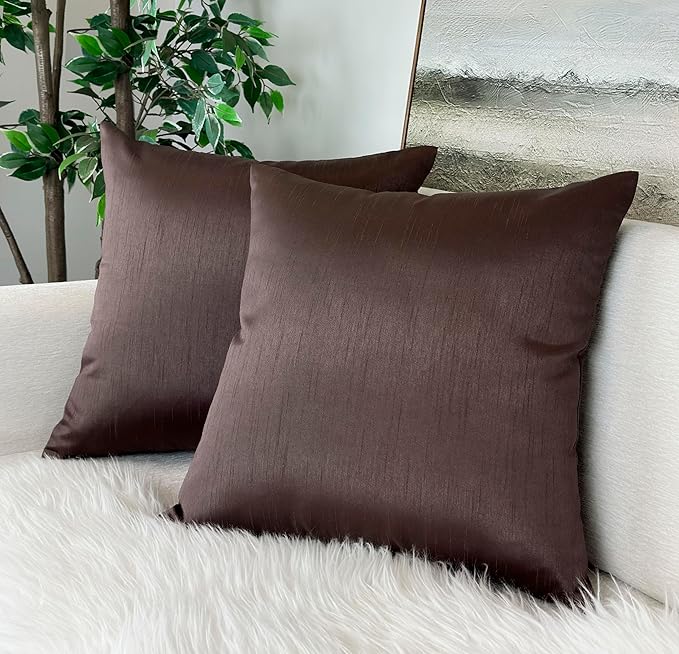 Aiking Home 24x24 Inches Faux Silk Square European Shams, Zipper Closure, Brown (Set of 2)