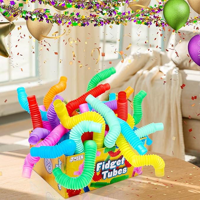 JOYIN 9 Pack Pop Tubes Sensory Toys (Large), Fidget Tubes Party Favors - 9 Colors, Connectable and Extendable for Stress Relief - Perfect for Party, Classroom Exchange, School Reward