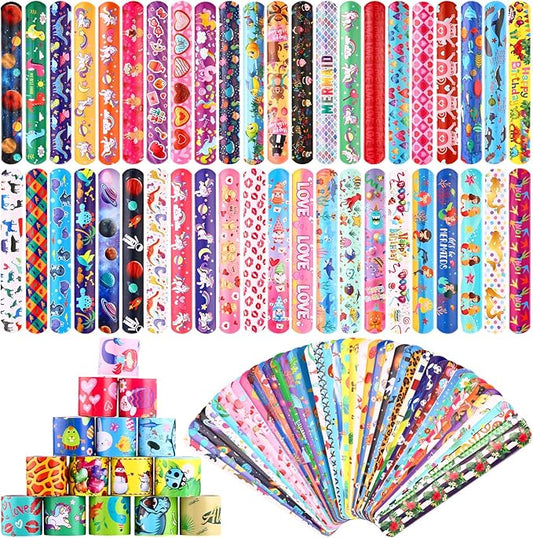 222 Pcs Slap Bracelet Wristband for Kids Bulk 200+ Design with Sea Animal Dinosaur Space Heart Colorful Snap Bracelet for Kids Valentine Party Favors Birthday Gifts School Classroom Rewards