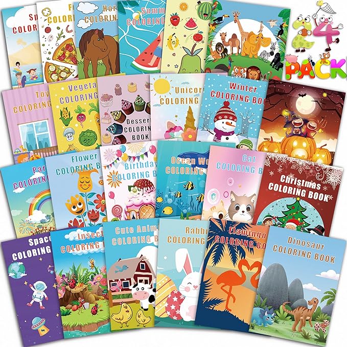 24Pack Bulk Coloring Books for Kids Ages 4-8, 3-4, 8-12, Small Coloring Books for Kids, Kids Birthday Party Favors Gifts Classroom Activity Supplies, Mini Coloring Books Includes Unicorn, Christmas