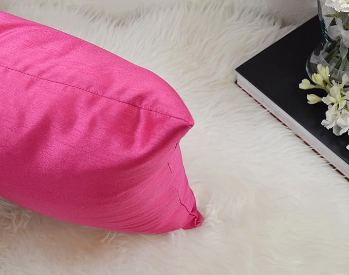 Aiking Home 12x24 Inches Faux Silk Rectangular Throw Pillow Cover, Zipper Closure, Hot Pink (Set of 2)