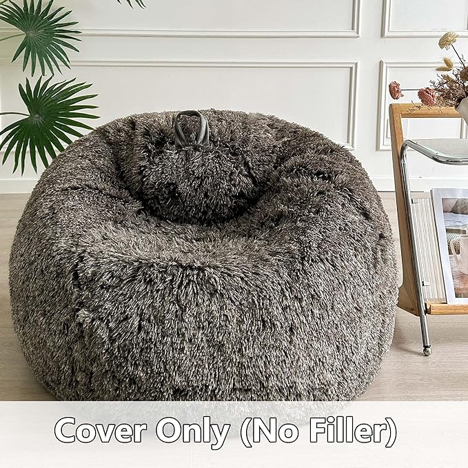 LIFEREVO Fluffy Bean Bag Chair Cover (No Filler), Soft Faux Fur Stuffed Animal Bean Bag Storage Cover for Adults Teens, Furry Comfy Stuffy Beanbag Cover for Plush Toys or Textile (Ombre Dark Grey)