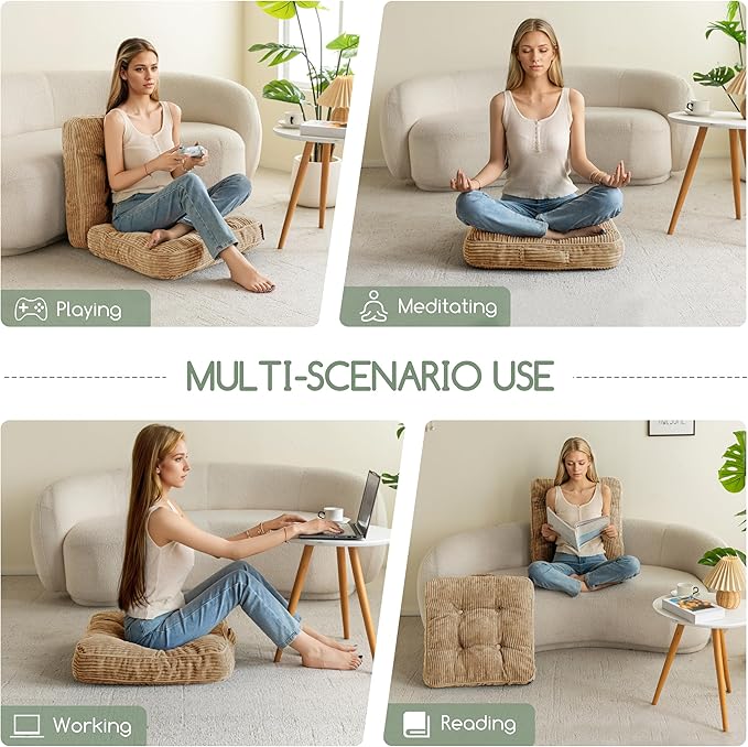 Washable Floor Pillow Cushion for Adults, Meditation Cushion Pillow, Large Square Floor Sitting, Removable Tufted Corduroy Cover, for Tatami Living Room or Yoga, 22x22 Inch, 2Pack, Machine Washable