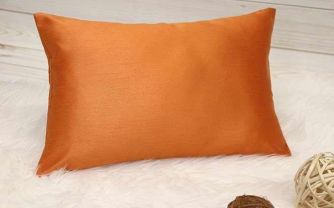 Aiking Home 12x18 Inches Faux Silk Rectangular Throw Pillow Cover, Zipper Closure, Orange (Set of 2)