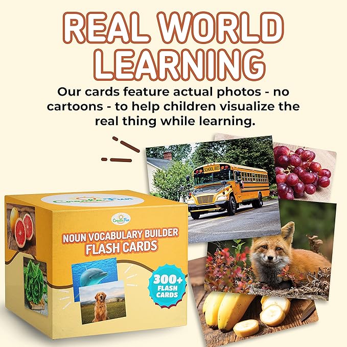 300 Noun Vocabulary Builder Flash Cards, Photo Cards with Learning Games and Teaching Materials for Speech Therapy, ESL, Preschool, Homeschool, Toddlers, Adults, Autism, Dementia, ABA, and Aphasia