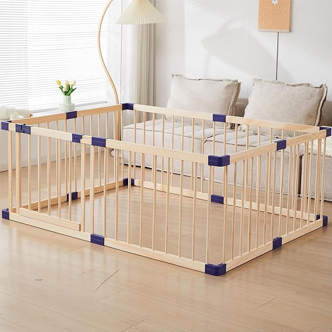 Kids Baby Toddler Playpen Indoor Portable Wooden Freestanding, Kids Baby Pet Cats Dogs Animals Toy Play Fence with Door,Safe Zone Playpen,Baby Safety Play A Perfect Birth Birthday Gift(120x160x61cm)