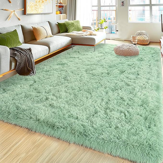 Xexsin Ultra Fluffy Area Rugs for Living Room Bedroom, 6x9 Fuzzy Large Living Room Rugs, Thick Shag Rug for Dorm, Soft Non Slip Kids Girls Boys Rug for Home Decor Aesthetic, Sage Green