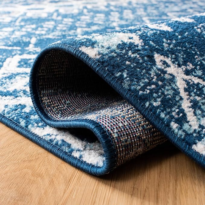 SAFAVIEH Amsterdam Collection Runner Rug - 2'3" x 10', Navy & Beige, Moroccan Boho Design, Non-Shedding & Easy Care, Ideal for High Traffic Areas in Living Room, Bedroom (AMS108N)
