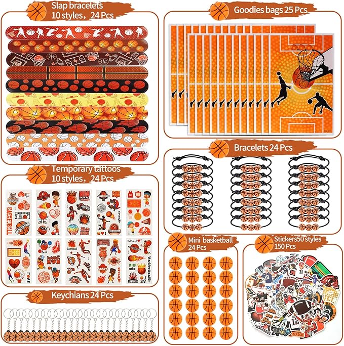 Kolewo4ever 295 Pieces Basketball Party Favors Supplies Set Bulk Sports Goodie Bag Fillers for Sports Party Gifts Bags (Basketball)