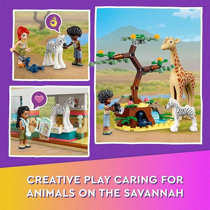 LEGO Friends Mia's Wildlife Rescue Toy 41717 with Zebra and Giraffe Safari Animal Figures Plus 3 Mini Dolls, Birthday Gift Idea for Kids, Girls & Boys Age 7 Plus Years Old