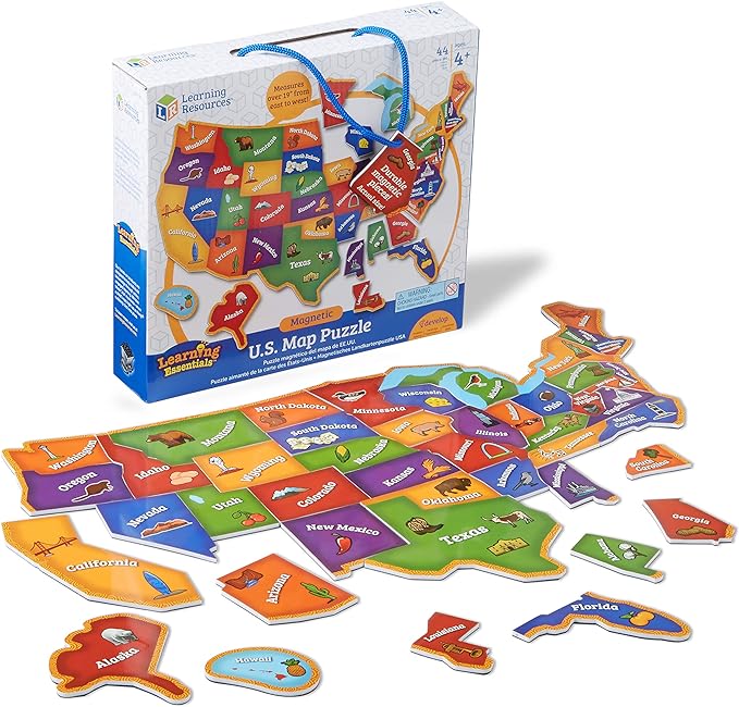 Learning Resources Magnetic US Map Puzzle - 44 Pieces, Puzzles for Kids Ages 4+, US Map for Kids Learning, Geography for Kids,Kindergartner Learning Toys