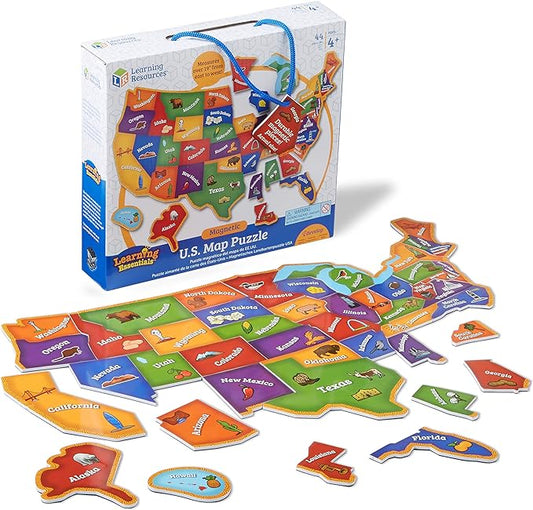 Learning Resources Magnetic US Map Puzzle - 44 Pieces, Puzzles for Kids Ages 4+, US Map for Kids Learning, Geography for Kids,Kindergartner Learning Toys