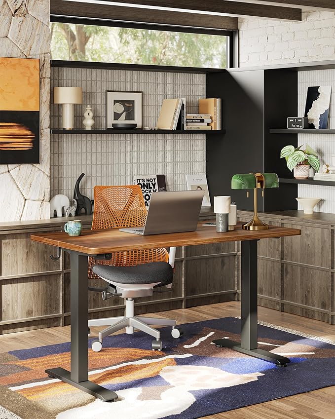 TIQLAB Electric Standing Desk, 47 * 24 Inches Adjustable Height Stand up Desk,Sit Stand Home Office Table with Splice Board, Black Walnut