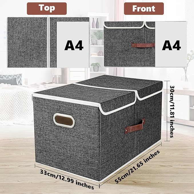 TYEERS Extra Large Collapsible Storage Bins with Lids and Compartments, Washable, Fabric Storage Boxes, 21.7x13x11.8 inches, 3 Pack, Black