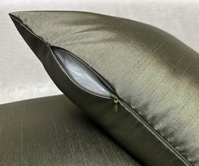 Aiking Home 18x18 Inches Faux Silk Square Throw Pillow Cover, Zipper Closure, Sage (Set of 2)