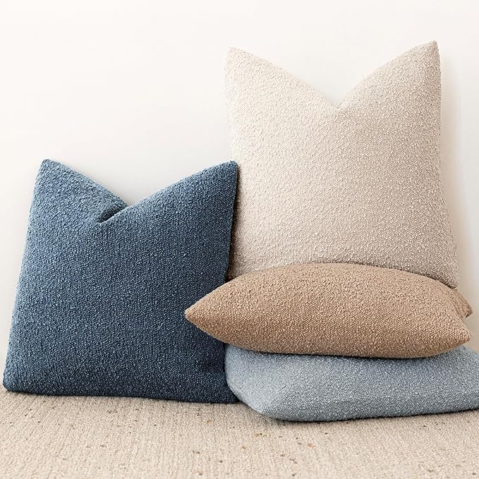 Foindtower Pack of 2, Decorative Textured Boucle Throw Pillow Covers Accent Solid Pillow Cases Cozy Soft Couch Cushion Case for Chair Sofa Bedroom Living Room Home Decor 22x22 Inch Dark Blue