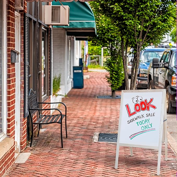 Flipside Products Marquee Easel, Natural Hardwood, White Dry Erase/Black Chalkboard, Menus, Announcements, Restaurants, Coffee Shops, Sale