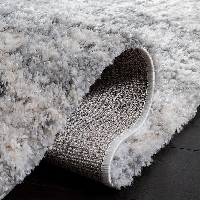 SAFAVIEH Berber Shag Collection Runner Rug - 2' x 12', Ivory & Beige, Modern Abstract Design, Non-Shedding & Easy Care, 1.2-inch Thick Ideal for High Traffic Areas in Living Room, Bedroom (BER272A)