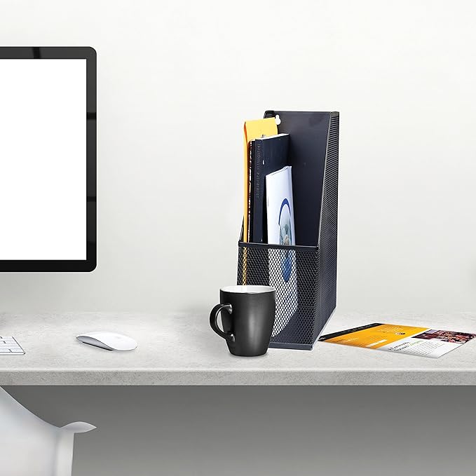 YBM HOME Steel Mesh Wall Magazine File Holder for Home & Office Organization, Serves as a Magazine Rack, Desk Organizer, Letter and Mail Bin, Holds Up to 20 Magazines - 6-Pack Black, 1101-6