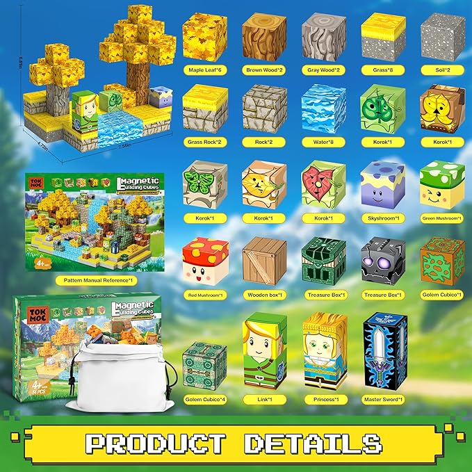 Magnetic Building Blocks for BOTW Fans, Koroks Magnet Cubes Blocks for Kids 5-7, STEM Building Game Sensory Outdoor Toys Christmas Birthday Gift for Boys&Girls, 54PCS