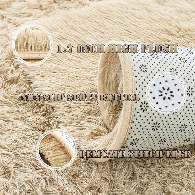 Xexsin Ultra Fluffy Area Rugs for Living Room Bedroom, 6x9 Fuzzy Large Living Room Rugs, Thick Shag Rug for Dorm, Soft Non Slip Kids Girls Boys Rug for Home Decor Aesthetic, Camel