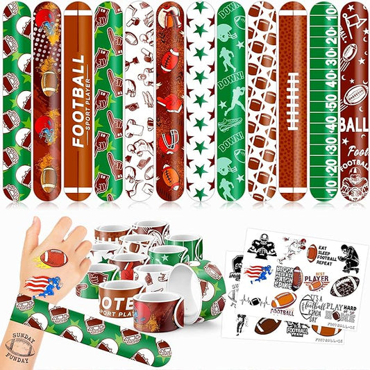 48PCS Football Party Favors - 24PCS Temporary Tattoos & 24PCS Slap Bracelets - American Rugby Themed Birthday Supplies, Decorations, Gifts, Classroom Prizes for Kids, Boys & Cheerleaders