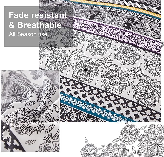 Cottolester Boho Comforter Set King Size 8 Piece Bed in a Bag Bohemian Striped Bedding Quilt Set Purple Paisley Floral Comforter and Sheet Set,Soft Microfiber Complete Bedding Sets for All Season