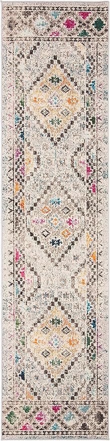 SAFAVIEH Madison Collection Runner Rug - 2'2" x 16', Grey & Yellow, Boho Diamond Distressed Design, Non-Shedding & Easy Care, Ideal for High Traffic Areas in Living Room, Bedroom (MAD418F)