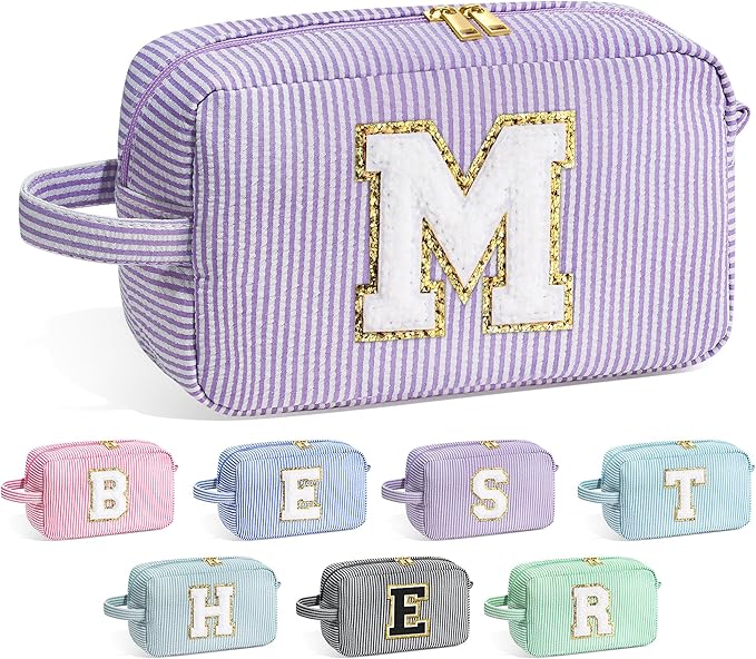 YOOLIFE Gifts for Women Teen Girls Kids - Initial Makeup Bag Cosmetic Bag Toiletry Pouch, Personalized Birthday Gifts for Women Girls Mom Daughter Sister Friends, Purple M