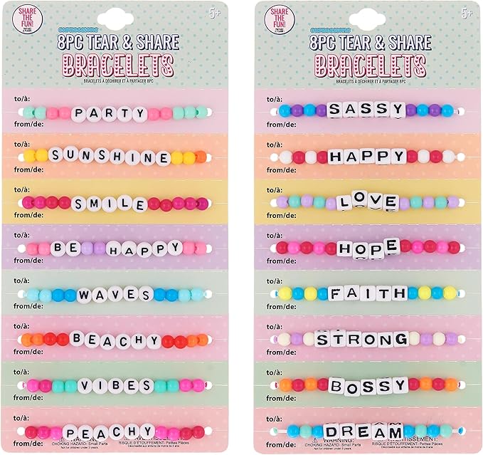 Expressions 16pc Tear & Share Bracelets w/ PASTEL Beads - Novelty Message Bracelets To Share With Friends, Colorful Letter Beaded Bracelets, Shareable Party Favor Jewelry For Kids And Teens