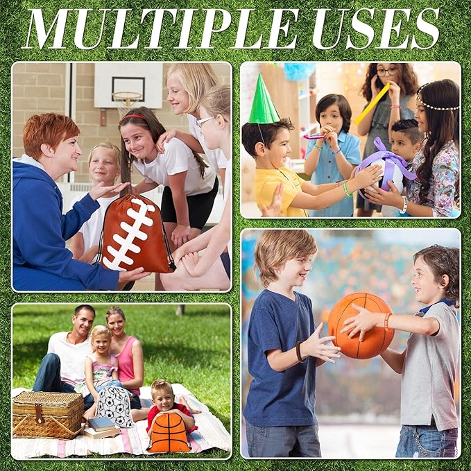 LEIFIDE 48 Pcs Basketball Soccer Football Baseball Party Favors Supplies 12 Silicone Bracelet 12 Drawstring Treat Bag 12 Mini Stress Ball 12 Keychains for Birthday Sports Party Supplies (Mixed Style)