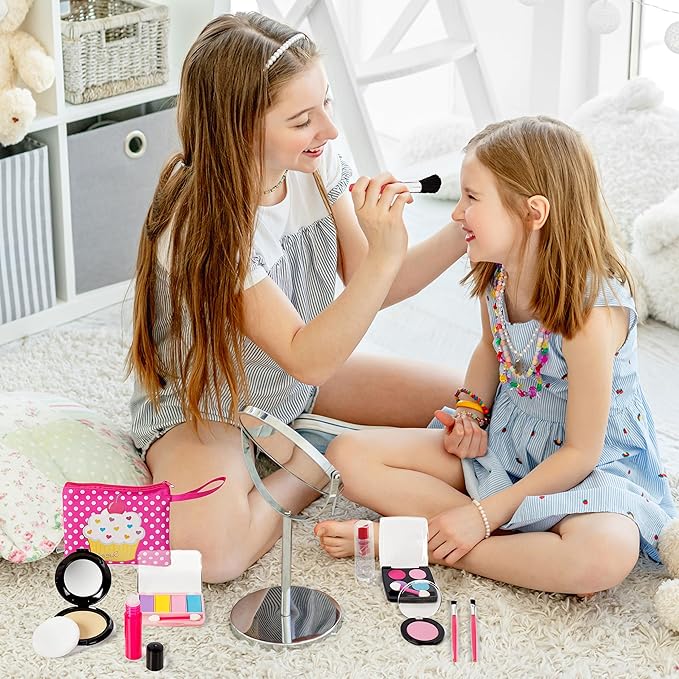 Beverly Hills Pretend Makeup Toy Set, My First Princess Cosmetic Beauty Set for Little Girls, Kids Pretend Play, Dress Up with Stylish Polka Dotted Make Up Bag