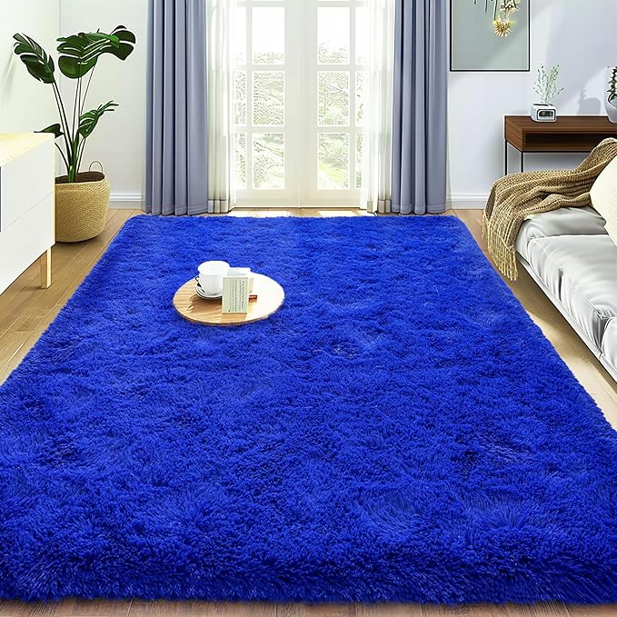 Xexsin Ultra Fluffy Area Rugs for Living Room Bedroom, 6x9 Fuzzy Large Living Room Rugs, Thick Shag Rug for Dorm, Soft Non Slip Kids Girls Boys Rug for Home Decor Aesthetic, Royal Blue
