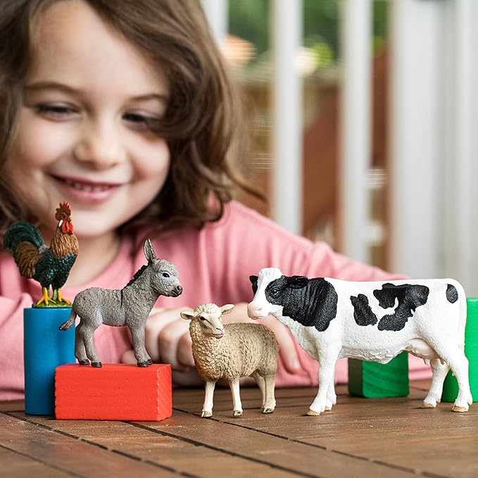 Schleich Farm World - Starter Set, Includes 4 x Collectible Toy Farm Animals, Cow, Sheep, Donkey Foal and Rooster Farm Animal Toys for Kids Ages 3+