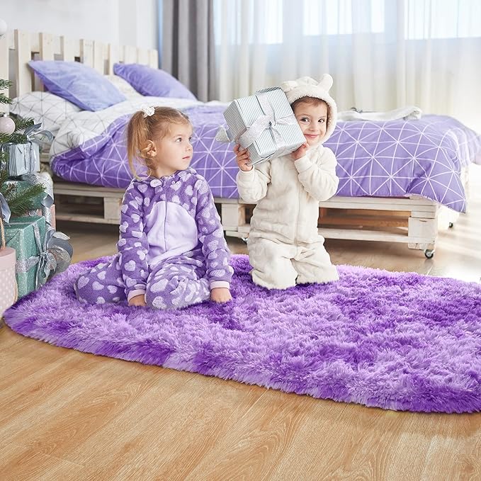 Noahas Oval Fluffy Purple Rug 2.6X5.3 Small Kids Rugs for Bedroom Girls And Boys Aesthetic,Bedside Bedroom Rug,Ultra Soft Runner Carpet Modern Shaggy Nursery Area Rugs Home Decor''