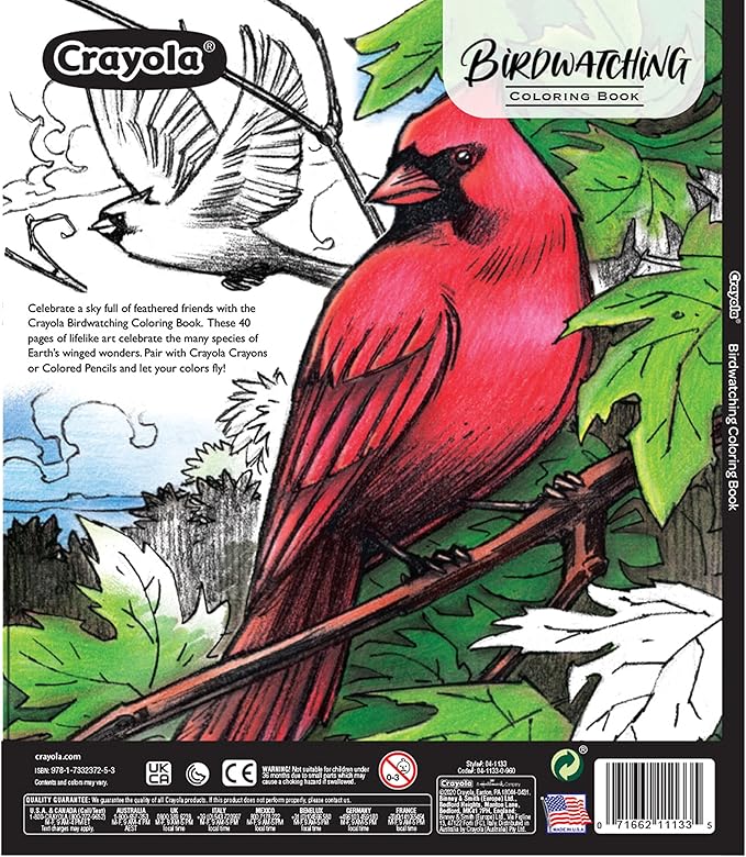 Crayola Bird Coloring Book (40pgs), Adult Coloring Pages, 8.5 x 10, Stress Relieving Coloring, Mindfulness Activity for Adults