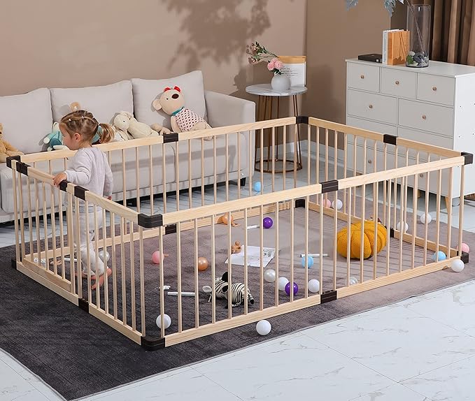 Baby Playpen,Playpen for Babies and Toddlers, Wooden Baby Playpen,79x71, Baby Play Pen,Baby Play Fence,Baby Play Yards,Baby Activity Center (180x200CM)