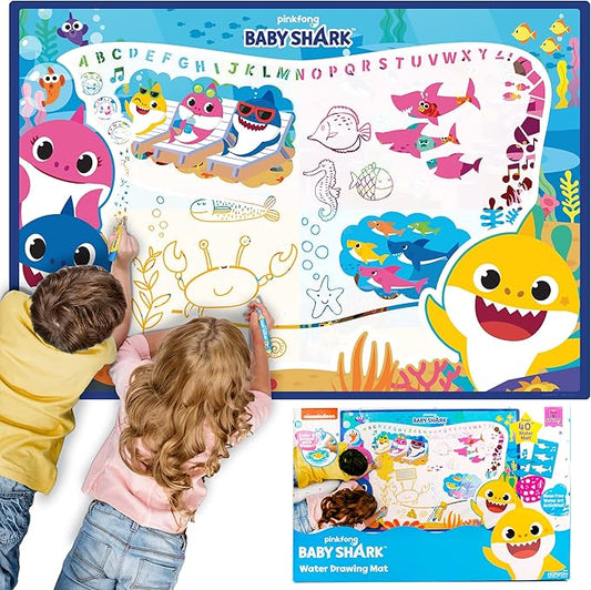 Baby Shark Water Drawing Mat by Horizon Group USA, Includes Reusable 40-Inch Water Drawing Mat, Refillable Water Brush & Pens, Stencils, Mess-Free Water Art for Toddlers, Age 3+