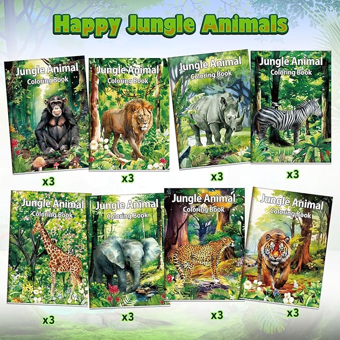 Honoson 24 Pcs Kids Coloring Books Animals Truck Coloring Books Bulk Jungle Animals Party Favors Mini DIY Art Drawing Pages for Birthday Gifts Classroom Jungle Party Supplies(Realistic Style)