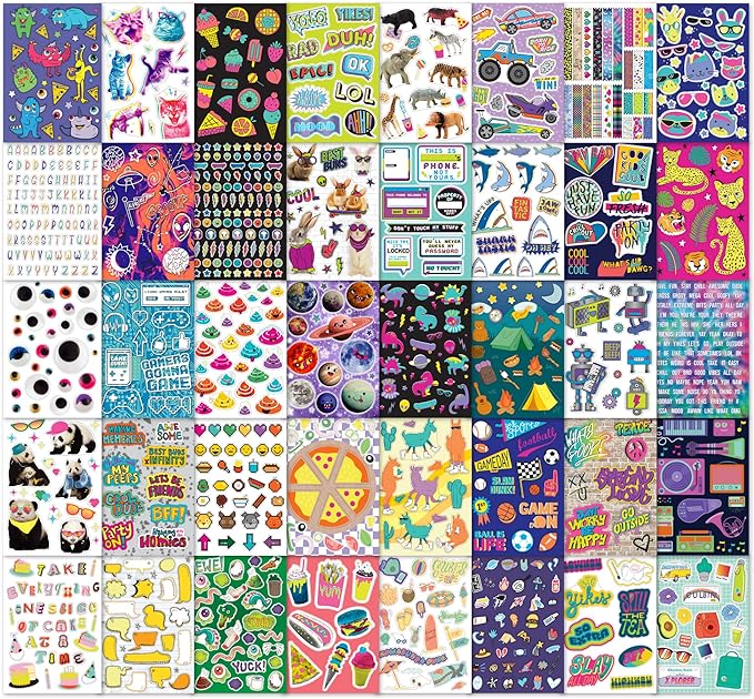 Fashion Angels 1000+ Mega Cool Stickers for Kids - Fun Craft Stickers for Scrapbooks, Planners, Gifts and Rewards, 40-Page Sticker Book for Kids Ages 6+ and Up