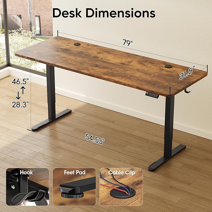 Monomi Electric Standing Desk, 79 x 31.5 inches Height Adjustable, Ergonomic Home Office Sit Stand Up Desk with Memory Preset Controller (Rustic Brown Top/Black Frame)