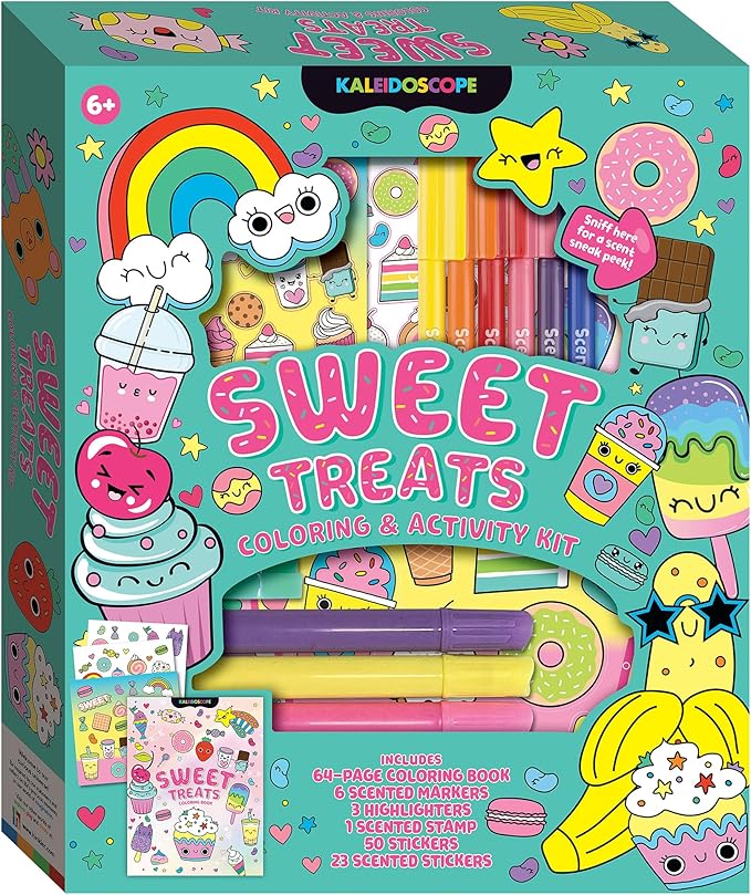 Hinkler Kaleidoscope: Sweet Treats Coloring & Activity Kit - Kids Cute Dessert Themed Coloring Book w/Scented Stationery & Stickers, Ages 6+