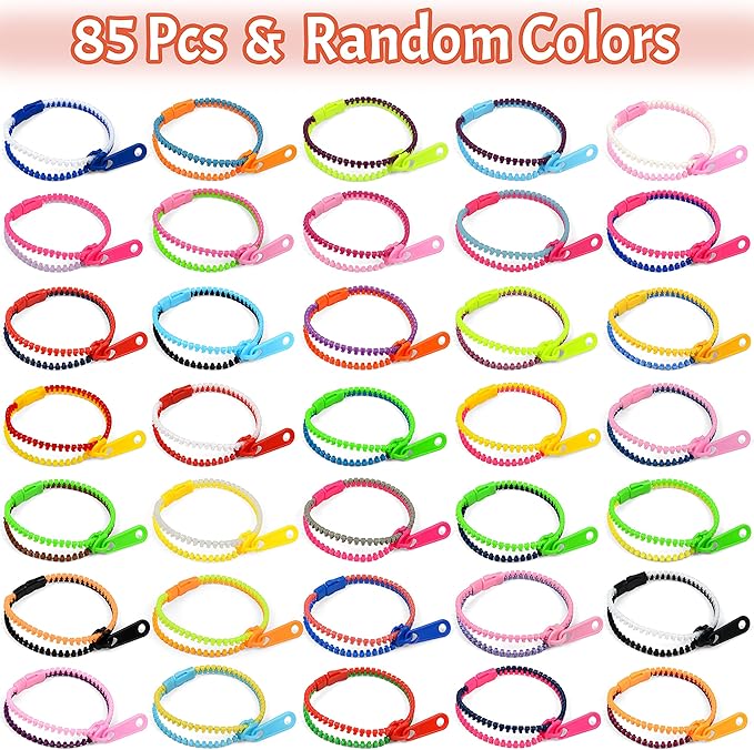 85-Pack Zipper Friendship Bracelets Set,Fidget Friendship Bracelets 7.5 Inches Sensory Toys Party Pack,Friendship Bracelets for Goodie Bag Fillers