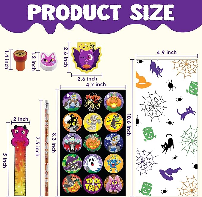 JOYIN 168PCS Halloween Stationery Set, Art Set for Kids' Birthday Gifts, 24 Pack Halloween Themed Stationery Set, Halloween Class Exchange, Party Favors Carnival Game Prizes, Halloween Stationery Gift