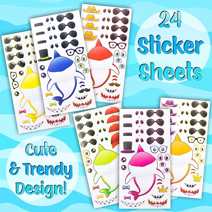 24 Make A Shark Stickers For Kids - Great For Birthday Party Favors, Decorations, & Prizes - Let Your Kids Get Creative & Design Their Favorite Shark Stickers – Fun Kids Craft Activity
