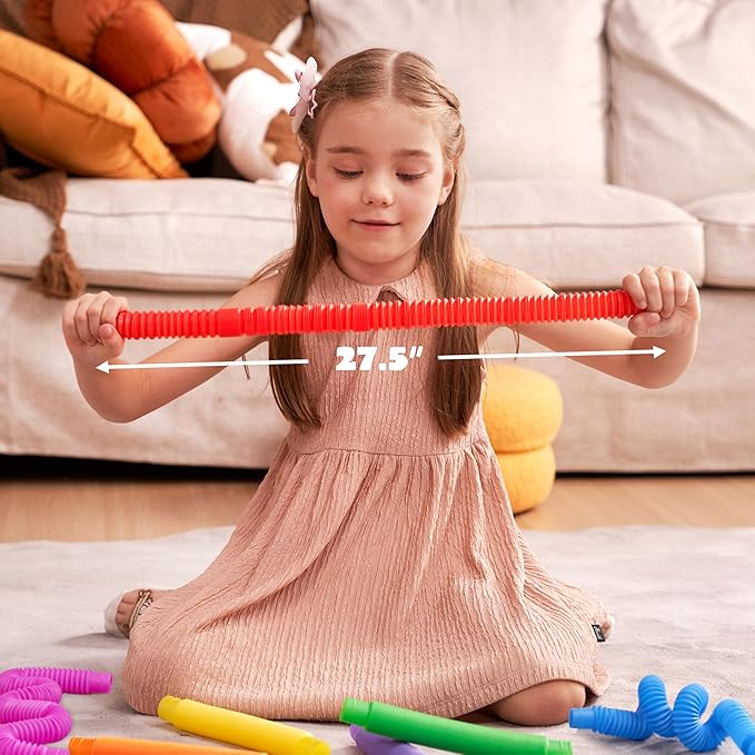 JOYIN 9 Pack Pop Tubes Sensory Toys (Large), Fidget Tubes Party Favors - 9 Colors, Connectable and Extendable for Stress Relief - Perfect for Party, Classroom Exchange, School Reward