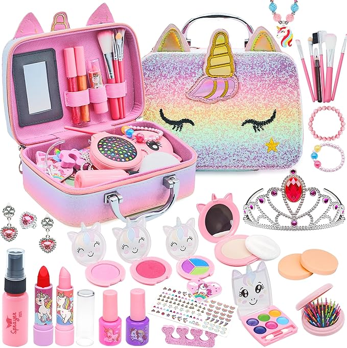Kids Makeup Kit for Girl - Washable Non Toxic Kid Make Up Toys, Little Girls Play Makeup Set, Kids Toy for Toddlers Children Princess, Christmas Birthday Gift for 4 5 6 7 8 9 10 Year Old Girl