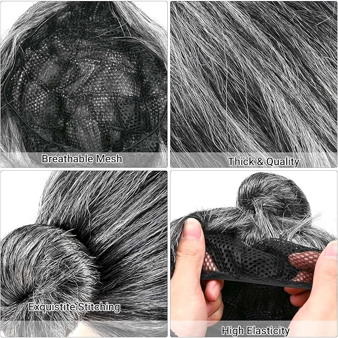 9 PCS 100 Days of School Old Lady Wig Set Include Wig Glasses Necklace Bracelet Glasses Chain Bag Cane and Stickers