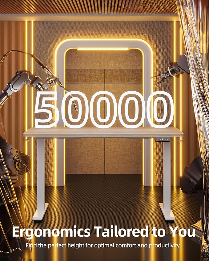 TIQLAB 55 * 24 Inches Electric Standing Desk, Adjustable Height Stand up Desk, Sit Stand Home Office Table with Splice Board, Light Walnut