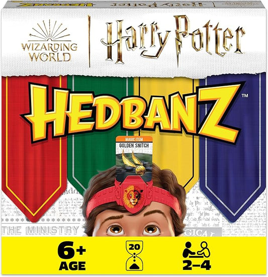 Hedbanz, Harry Potter Wizarding World 2022 Edition with New Cards Family Board Game Gift Toy Merchandise Books Movies Card Game House Headbands, for Adults & Kids Ages 6 and up